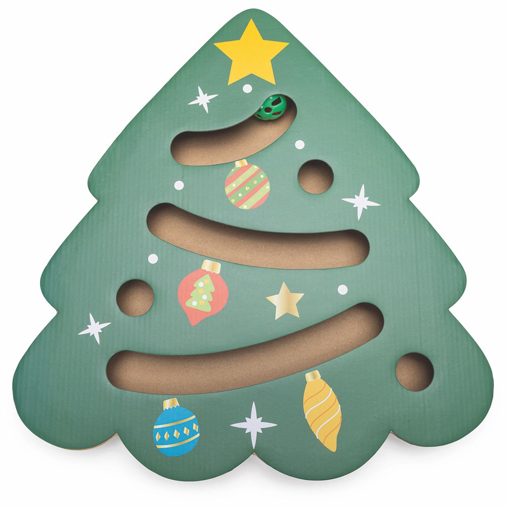 Beeztees XMAS Katzenspiel mit Ball & Glöckchen - Kratzspiel Kratzbrett Pappe