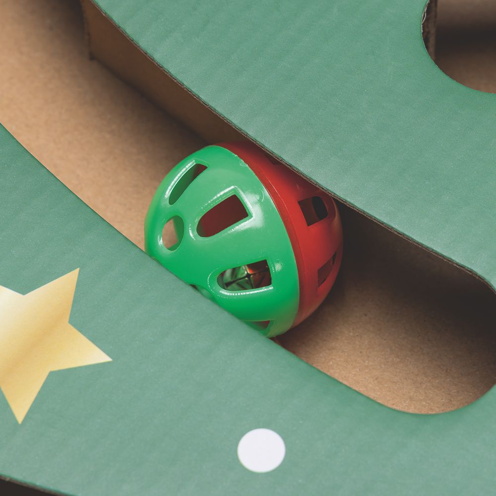 Beeztees XMAS Katzenspiel mit Ball & Glöckchen - Kratzspiel Kratzbrett Pappe