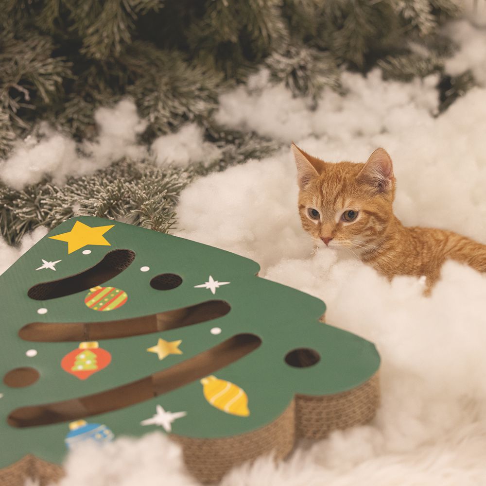 Beeztees XMAS Katzenspiel mit Ball & Glöckchen - Kratzspiel Kratzbrett Pappe