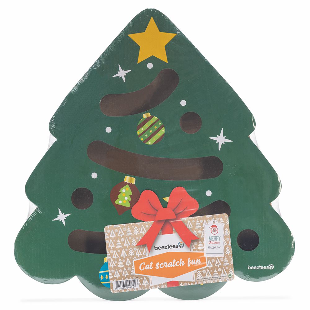 Beeztees XMAS Katzenspiel mit Ball & Glöckchen - Kratzspiel Kratzbrett Pappe
