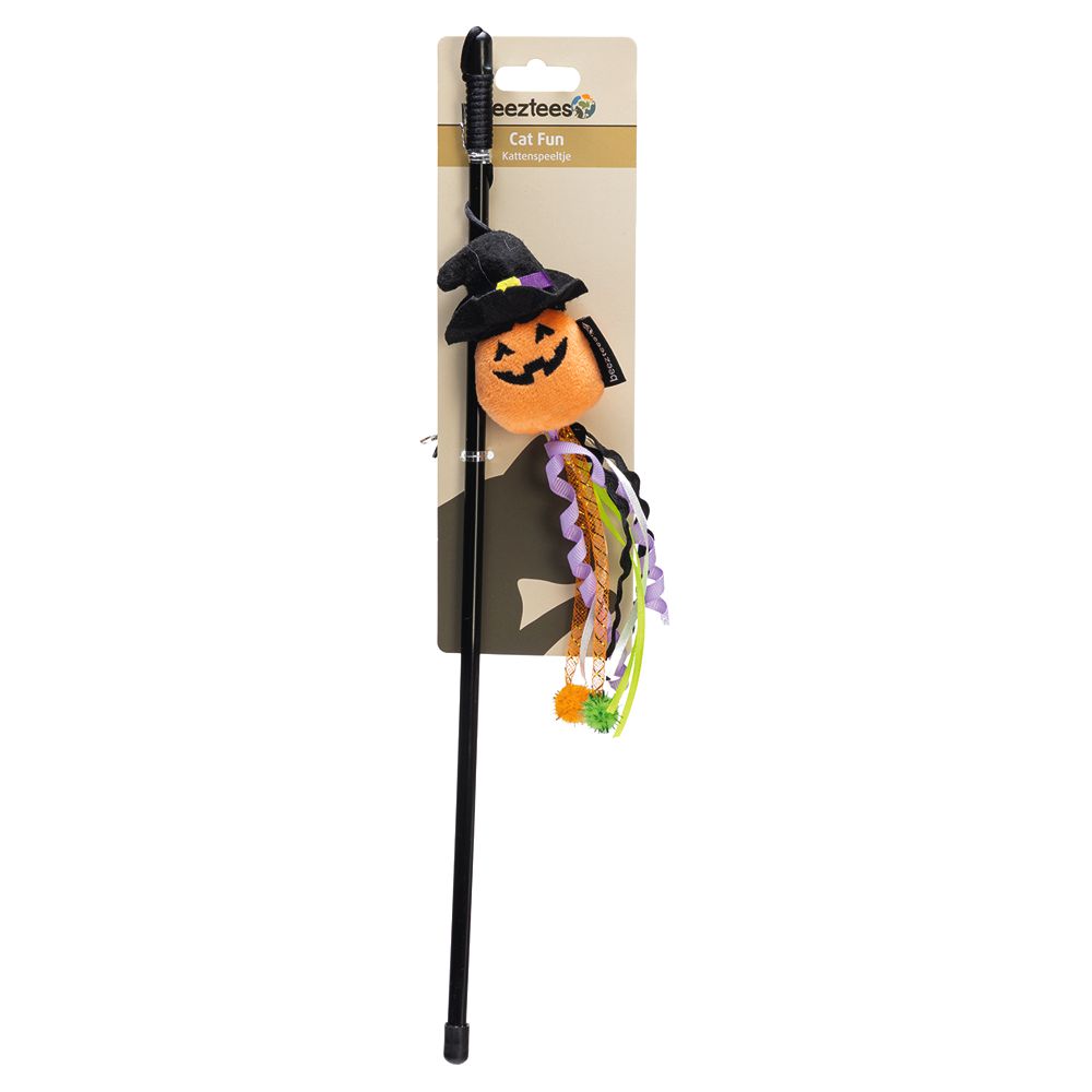 Beeztees HALLOWEEN Katzenangel Plüsch-Kürbis mit Hexenhut Spielangel für Katzen