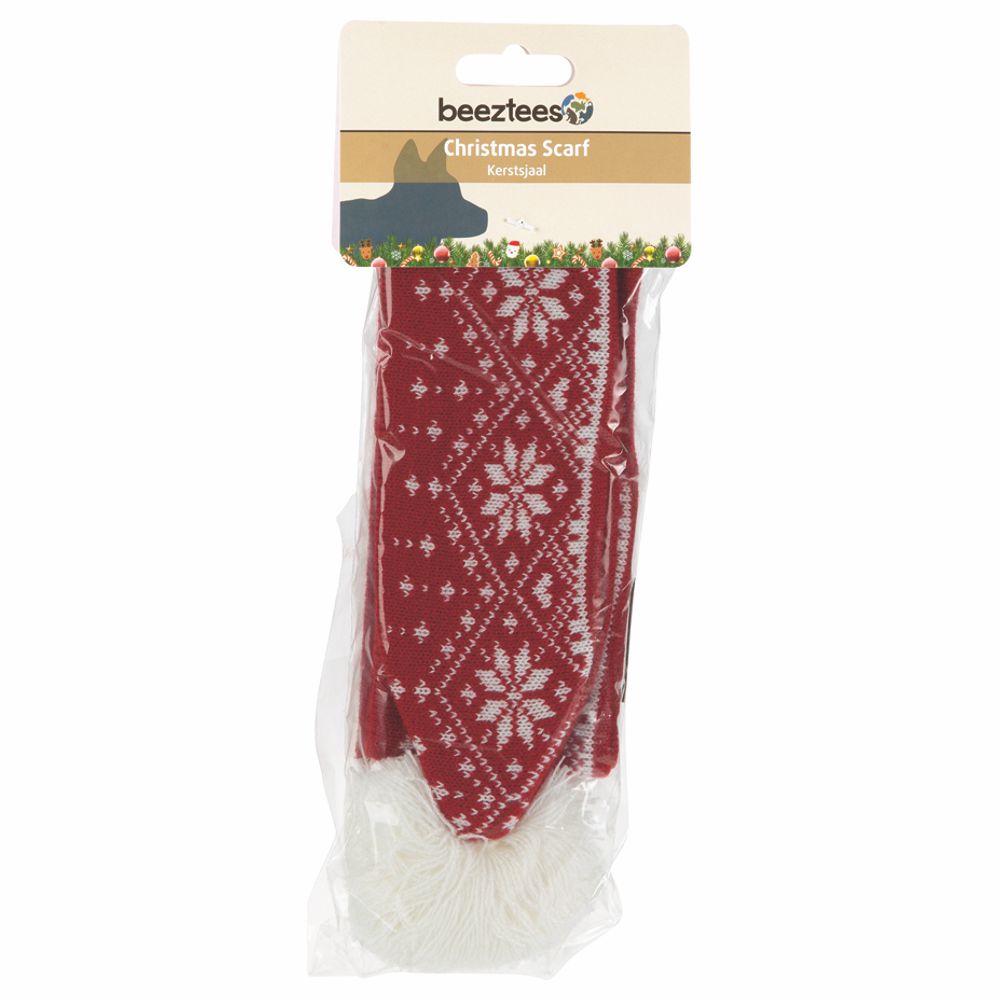 Beeztees XMAS Strickschal für Hunde - 75 cm - Weihnachtsschal Hundeschal Bommel