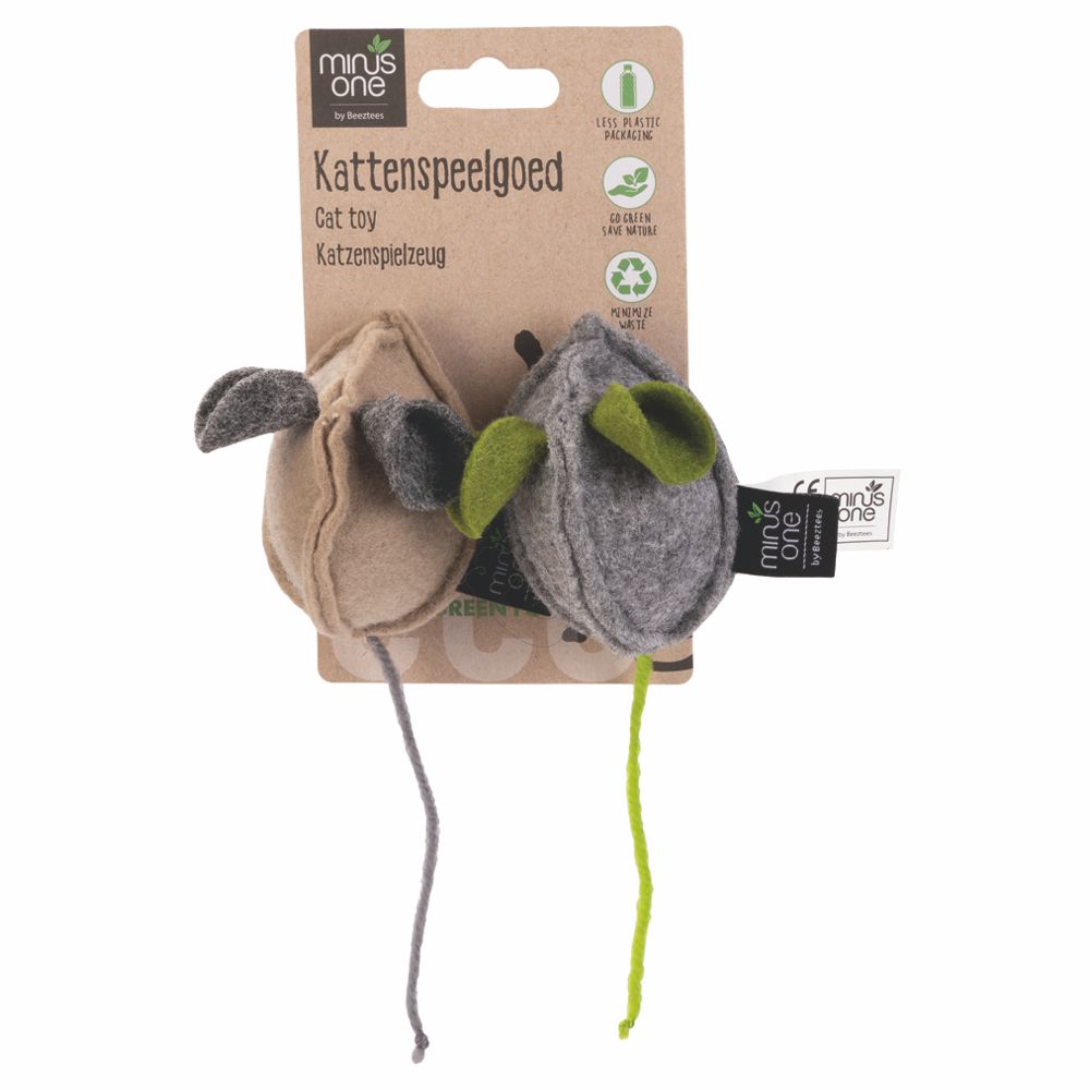 Beeztees Minus One Katzenspielzeug - 2 Spielmäuse - mit Katzenminze - Catnip