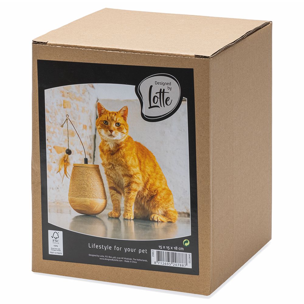 Designed by Lotte Katzenspielzeug MAE - Tumble - 15 x 18 cm - Holz - Feder Kugel