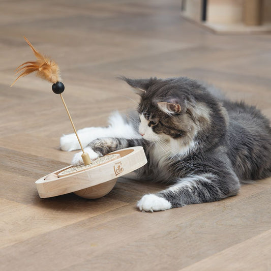 Designed by Lotte Katzenspielzeug WINNI - Ø 22 cm - Holz - 2 Kugeln Kratzbrett