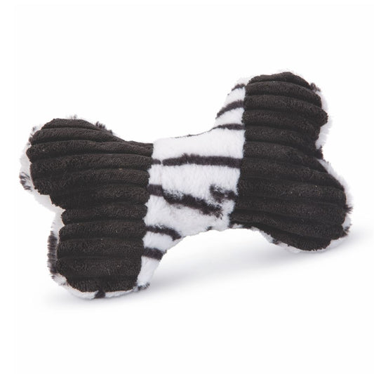 Beeztees Plüsch-Hundespielzeug Knochen MYCA - 18 cm - Zebra Kuscheltier Squeaker