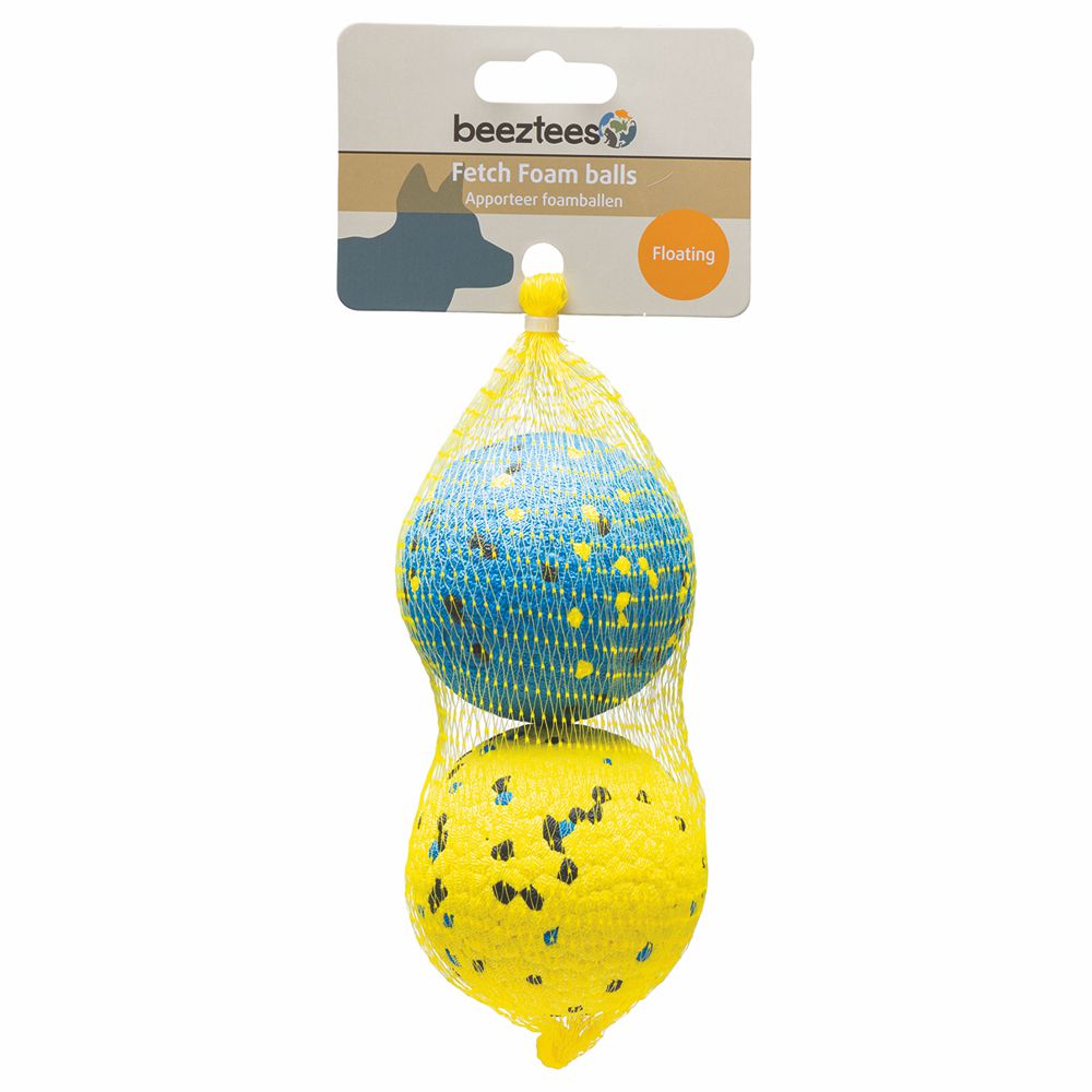 Beeztees Fetch Ball MARVO - 2 Stück - 7 cm - blau gelb - Schaumstoff Hundespiel