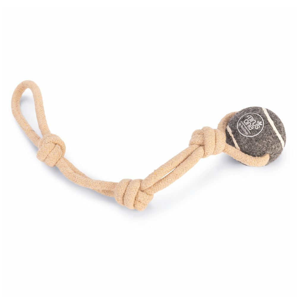 Beeztees Minus One Tennisball mit Wurfseil - Apportierspiel Ball Seil für Hund