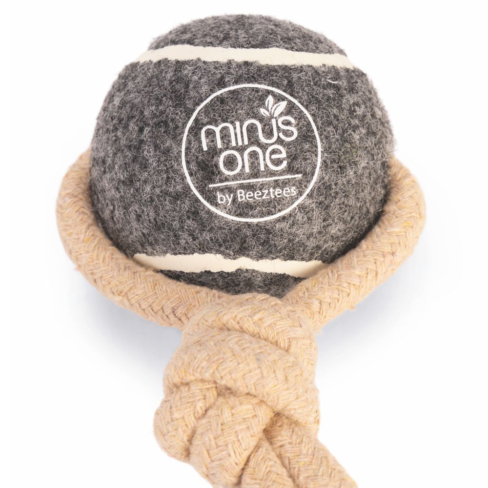 Beeztees Minus One Tennisball mit Wurfseil - Apportierspiel Ball Seil für Hund