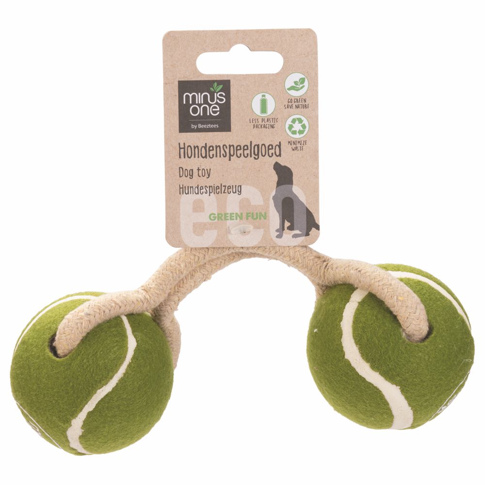 Beeztees Minus One Tennisball Duo mit Seil - Apportierspiel 2 Bälle für Hund