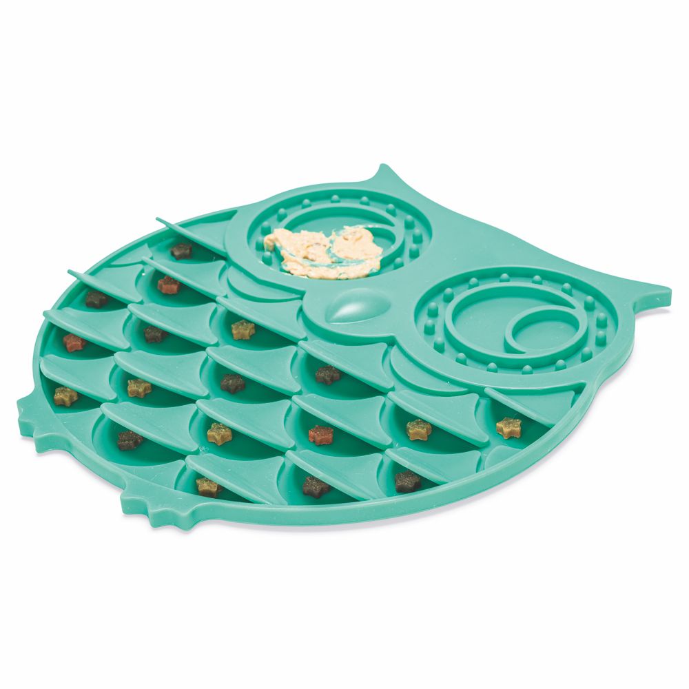 Beeztees Silikon Leckmatte Eule - Hund Katze - Schleckmatte Anti-Schlingmatte