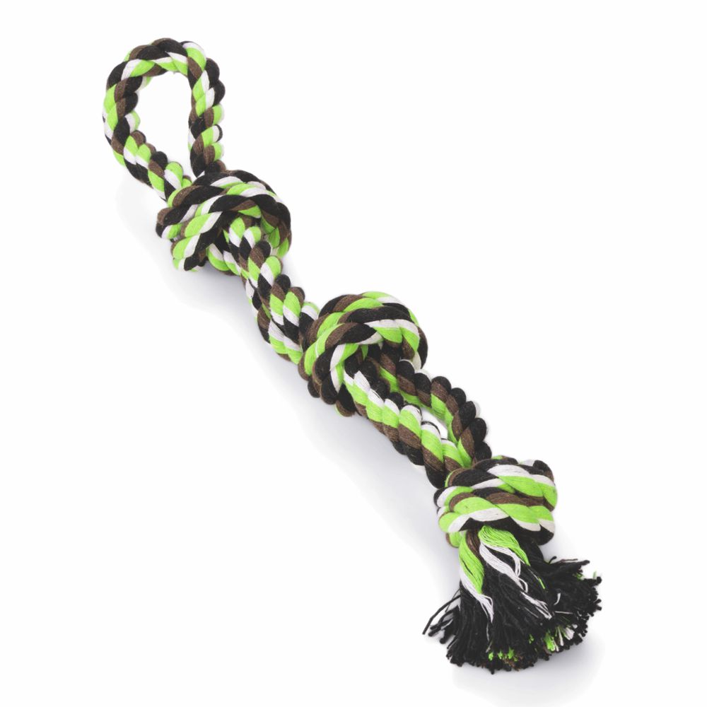 Beeztees Knotenseil mit Handschlaufe - Baumwoll-Seil Zerrspiel Spieltau Kauseil