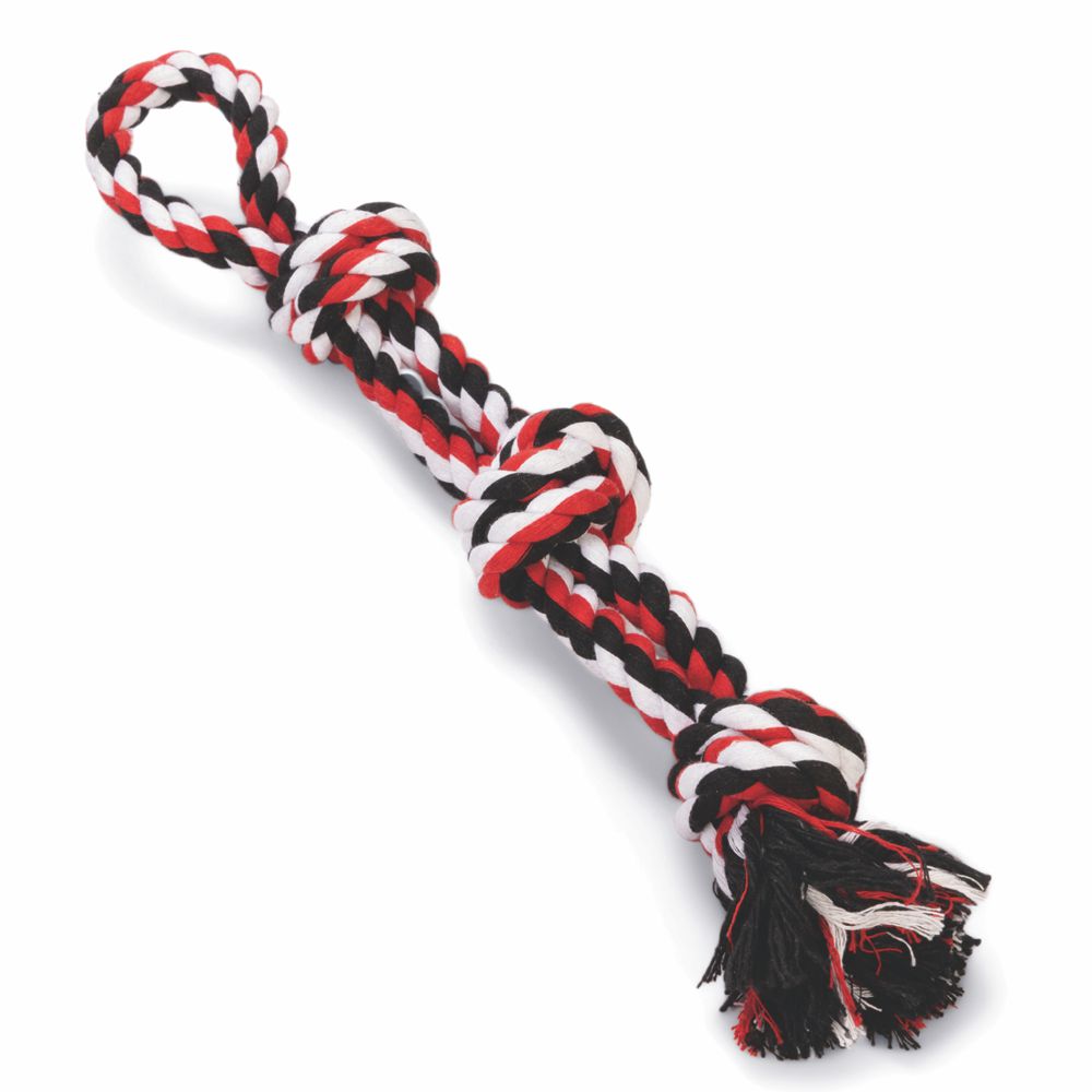 Beeztees Knotenseil mit Handschlaufe - Baumwoll-Seil Zerrspiel Spieltau Kauseil