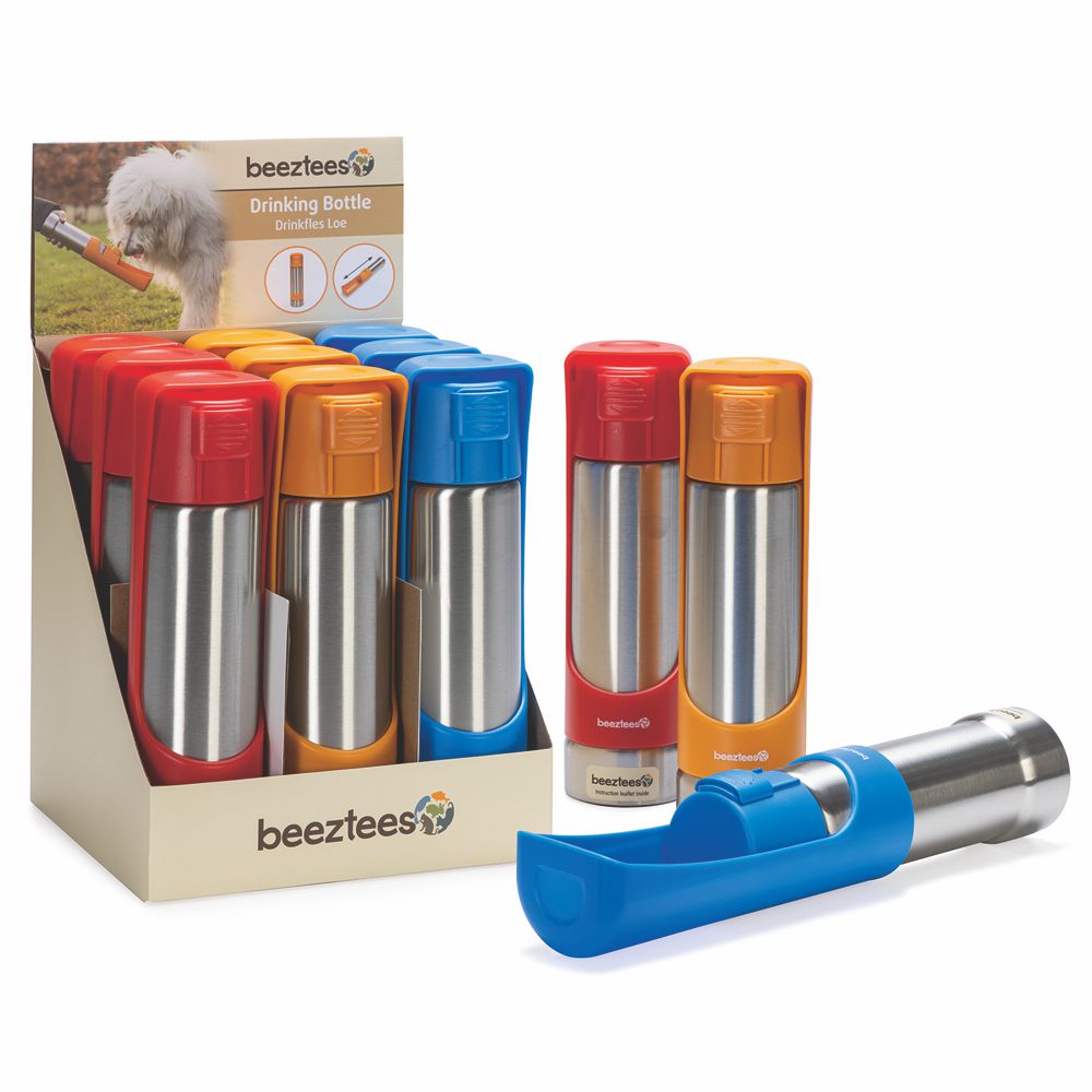 Beeztees Edelstahl-Trinkflasche - Wassernapf Reisenapf Wasserflasche unterwegs