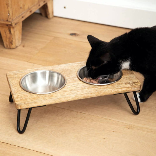 Designed by Lotte - Dinnerset LINGA für Katzen - Holz - mit 2 Edelstahl-Näpfen