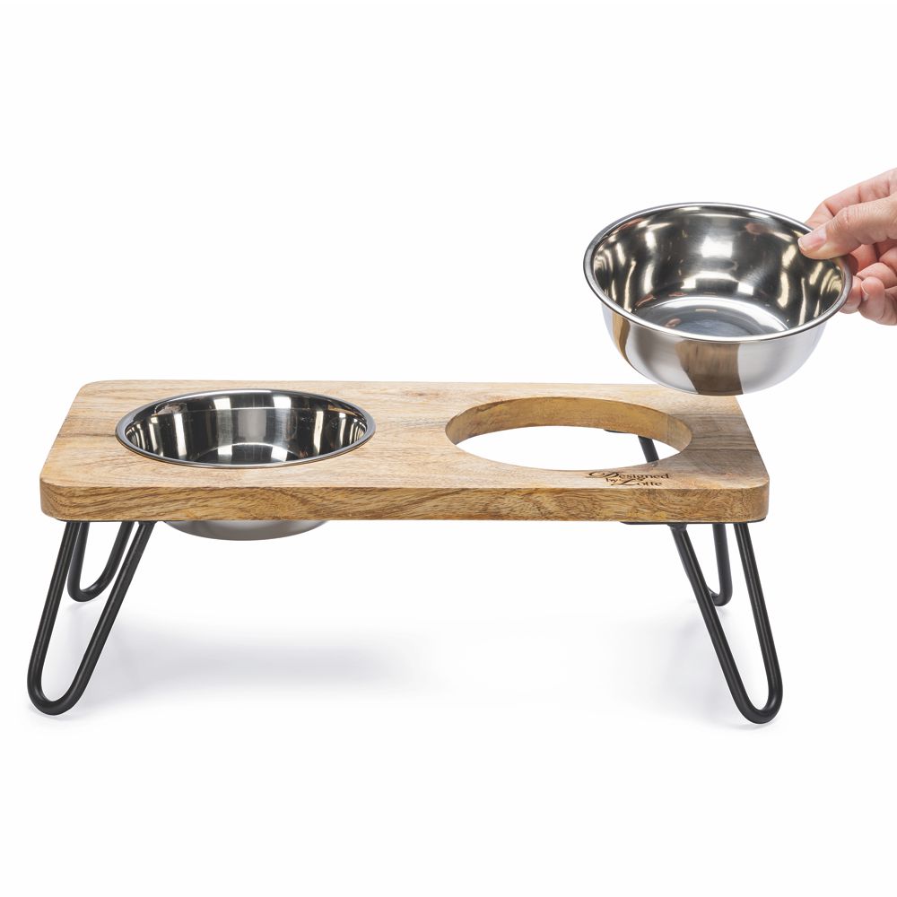 Designed by Lotte - Dinnerset LINGA für Katzen - Holz - mit 2 Edelstahl-Näpfen