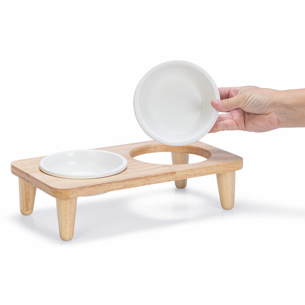Designed by Lotte - Dinnerset DJEHA für Katzen - Holz - mit 2 Keramik-Näpfen