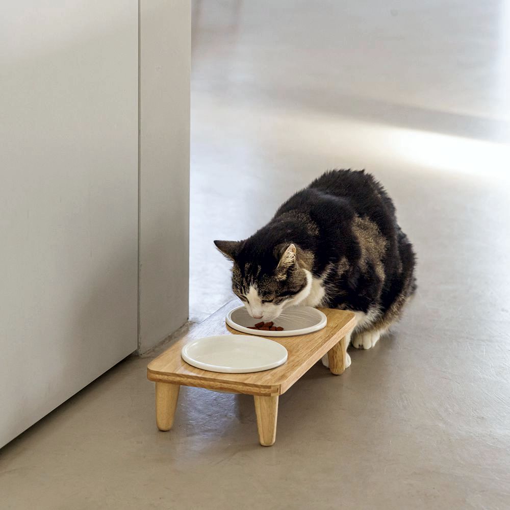 Designed by Lotte - Dinnerset DJEHA für Katzen - Holz - mit 2 Keramik-Näpfen