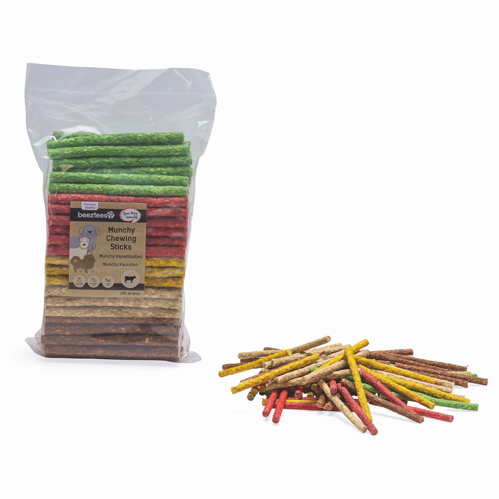Beeztees 100 Stk Kausticks bunt 13 cm Kaurollen Kaustangen Rinderhaut Hundesnack