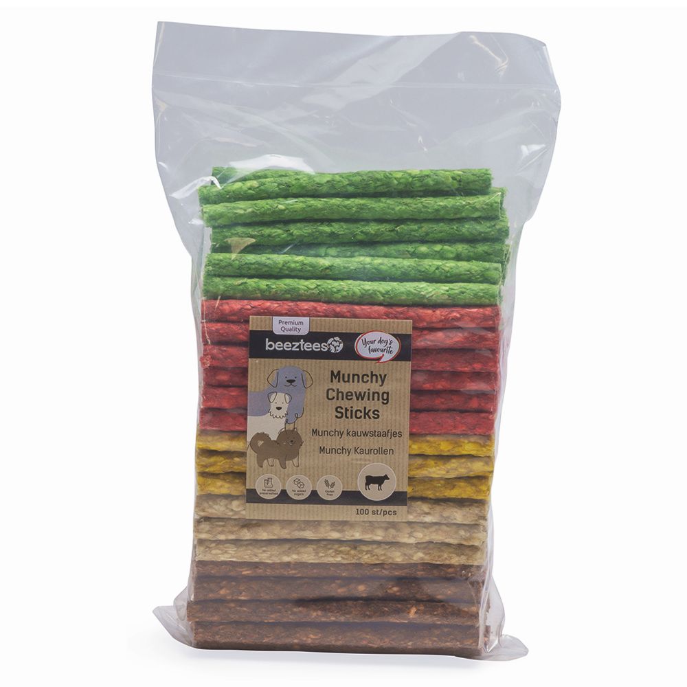 Beeztees 100 Stk Kausticks bunt 13 cm Kaurollen Kaustangen Rinderhaut Hundesnack