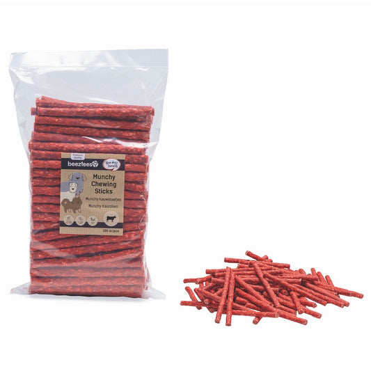 Beeztees 100 Stk Kausticks rot 13 cm Kaurollen Kaustangen Rinderhaut Hundesnack