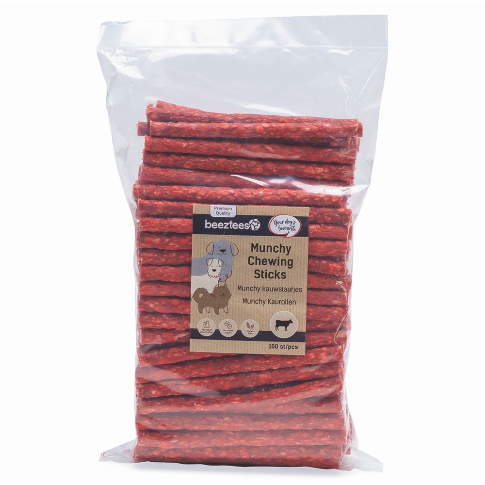Beeztees 100 Stk Kausticks rot 13 cm Kaurollen Kaustangen Rinderhaut Hundesnack