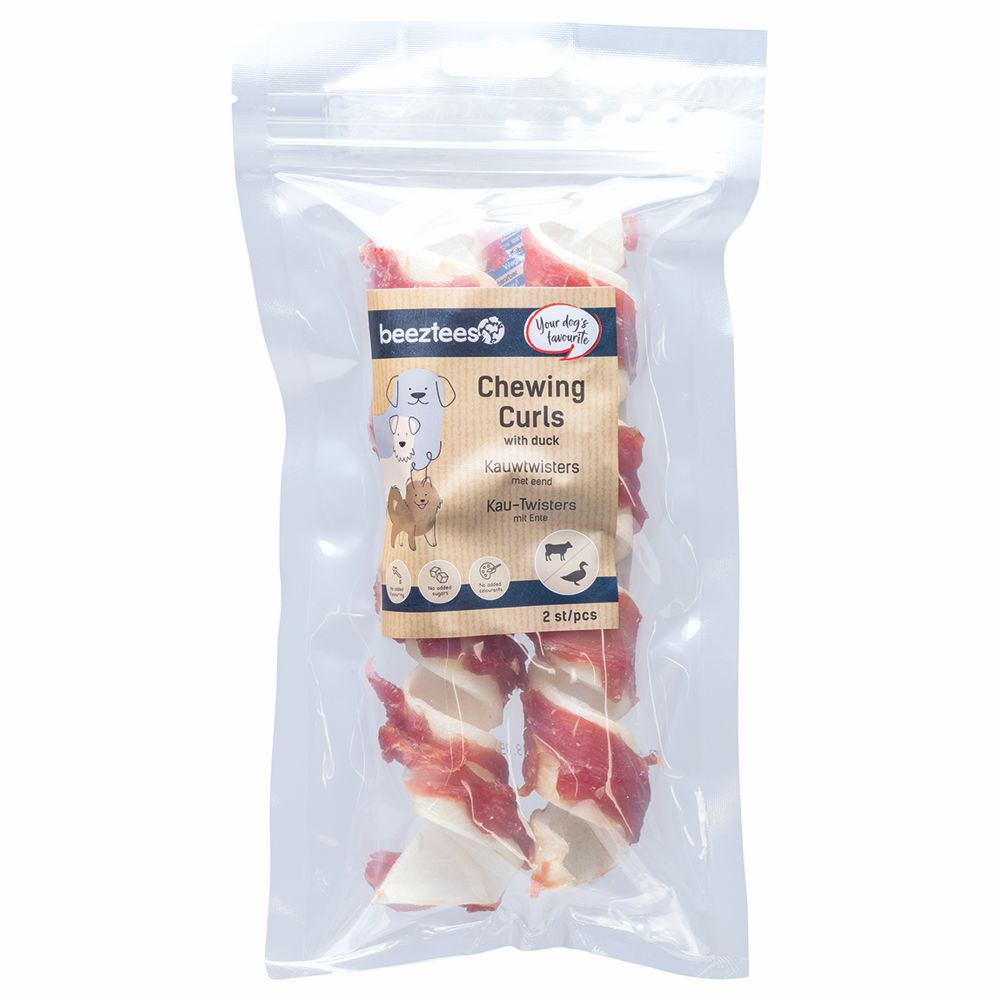 Beeztees Rinderhaut Kau-Twisters - Ente - 2 Stück - 18 cm - Hundesnack Kausnack Leckerli
