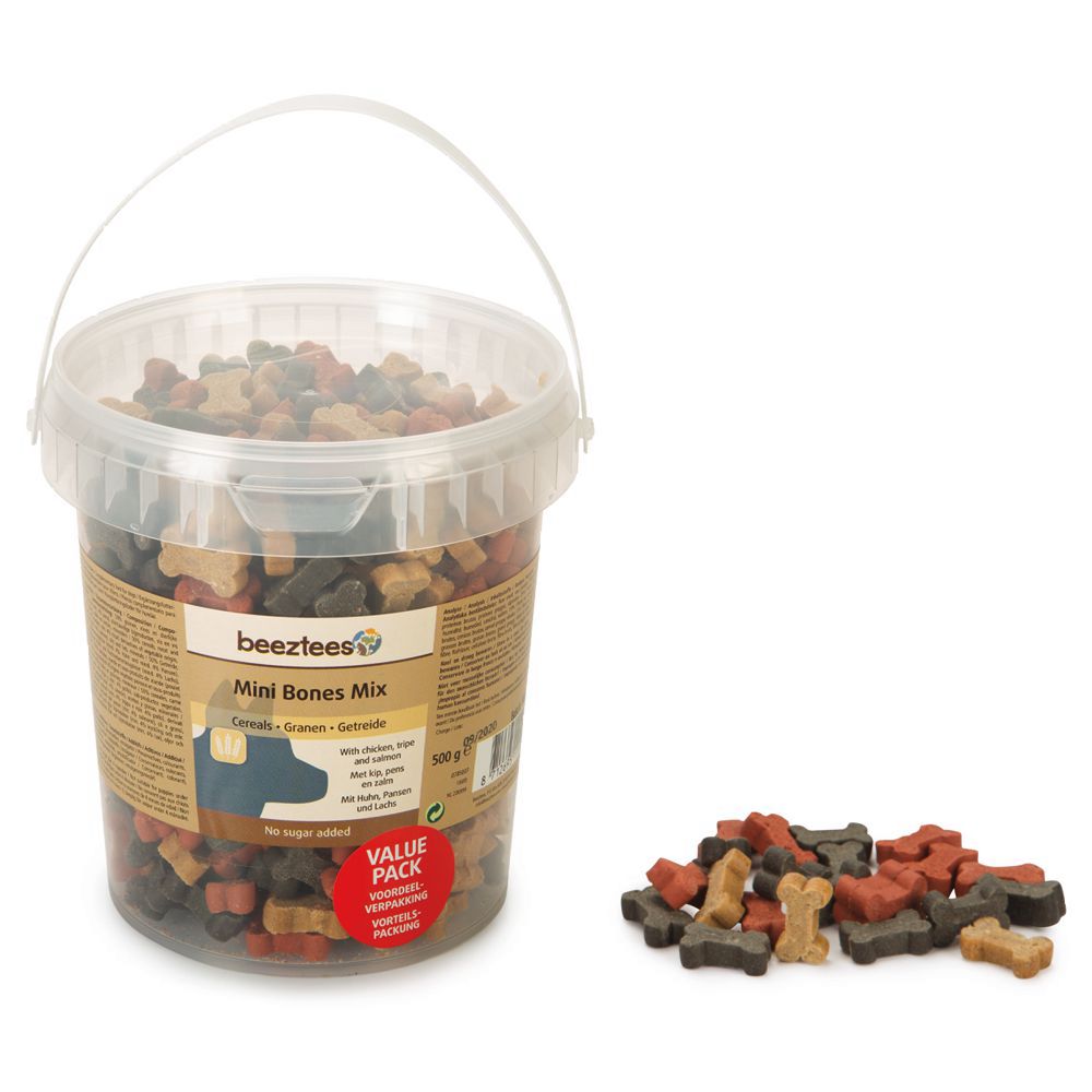 Beeztees MINI BONES MIX Hundesnacks - Huhn/Pansen/Lachs/Getreide Leckerli 500g
