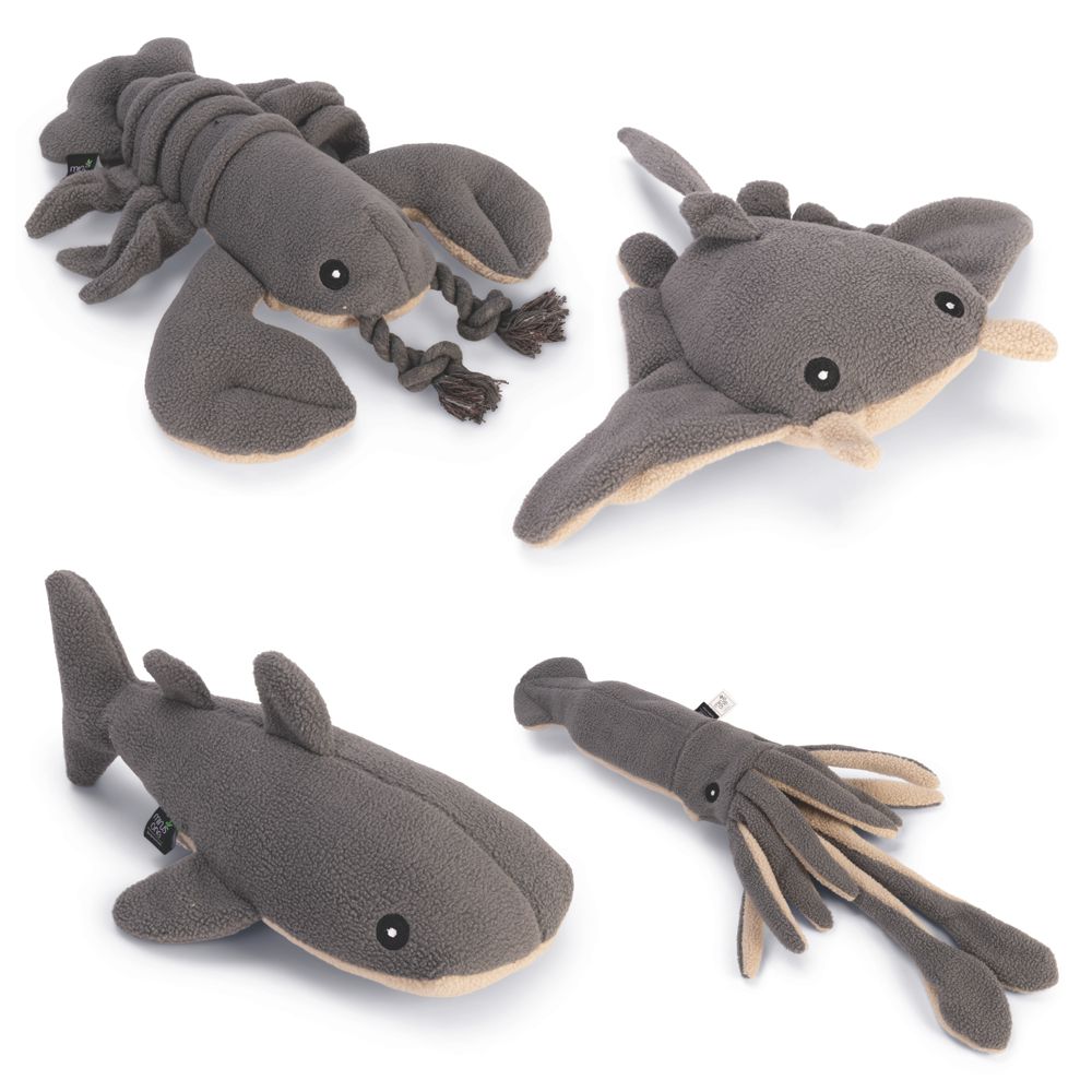 Beeztees Minus One Plüsch-Hundespielzeug - Hai/Hummer/Tintenfisch/Rochen