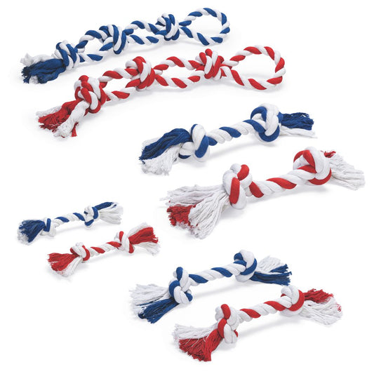 Beeztees Knotenseil S/M/L/XL - blau/rot Baumwoll-Seil Zerrspiel Spieltau Kauseil