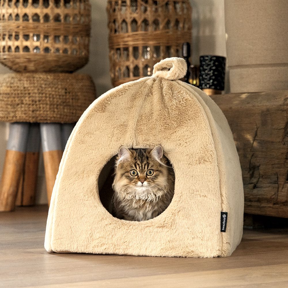 Beeztees Plüsch-Katzenhöhle MOZA - 40x40 cm - Katzenhaus Katzenbett Kuschelhöhle