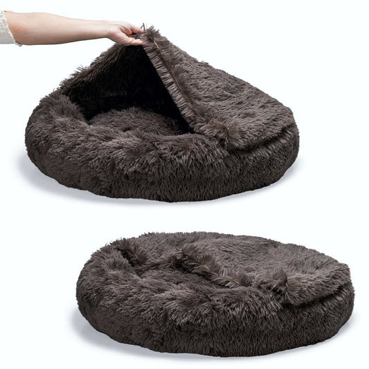 Beeztees Hundebett YALA braun - 50/60/70/80 cm Donut Höhle Hundekorb Schlafplatz