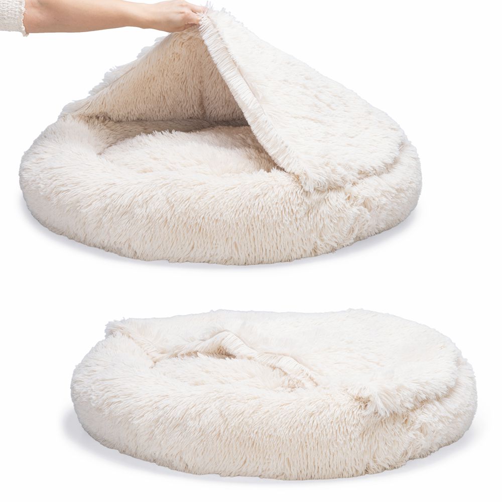 Beeztees Hundebett YALA beige - 50/60/70/80 cm Donut Höhle Hundekorb Schlafplatz