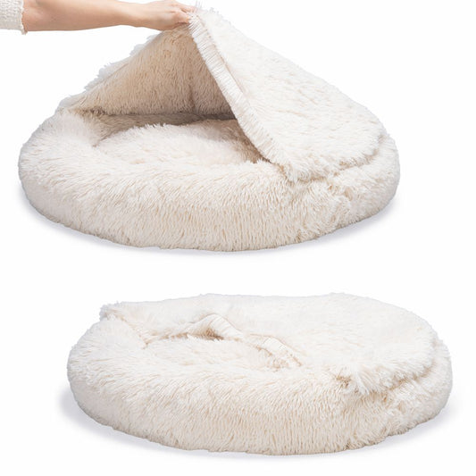 Beeztees Hundebett YALA beige - 50/60/70/80 cm Donut Höhle Hundekorb Schlafplatz