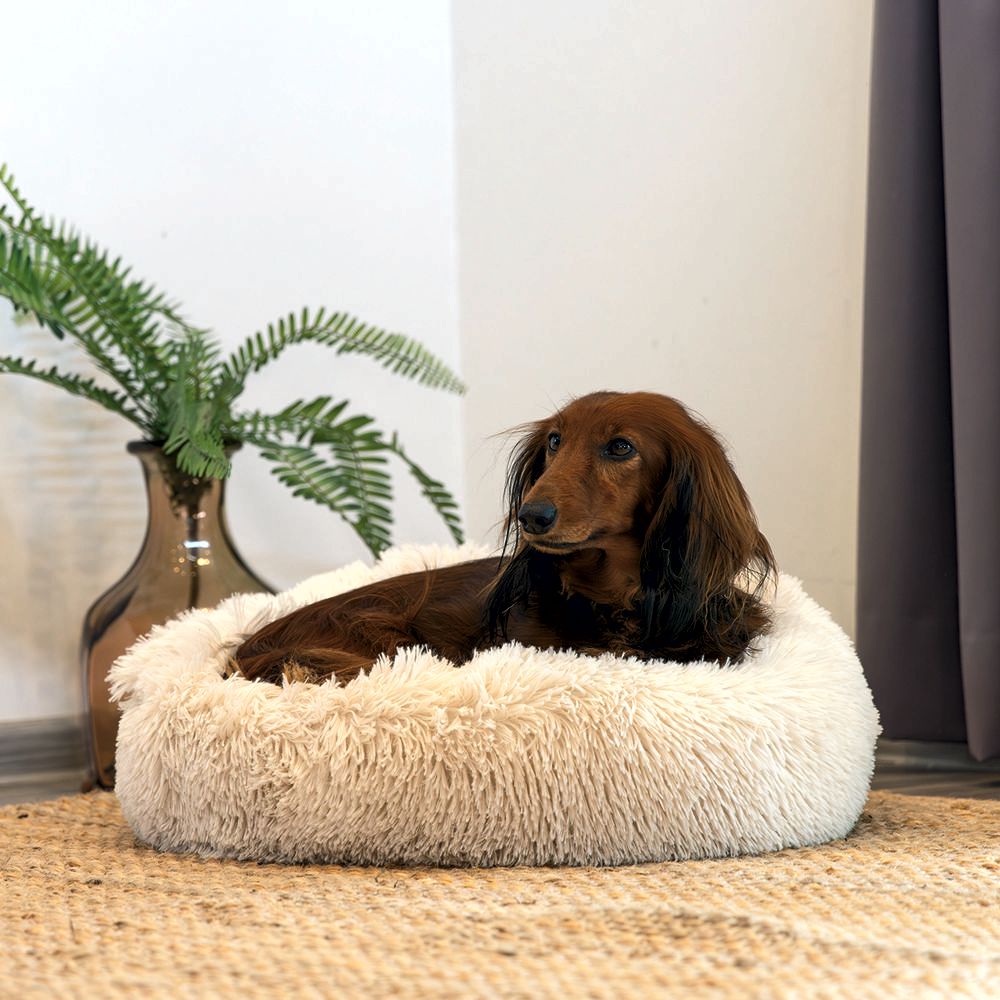 Beeztees Hundebett YALA beige - 50/60/70/80 cm Donut Höhle Hundekorb Schlafplatz