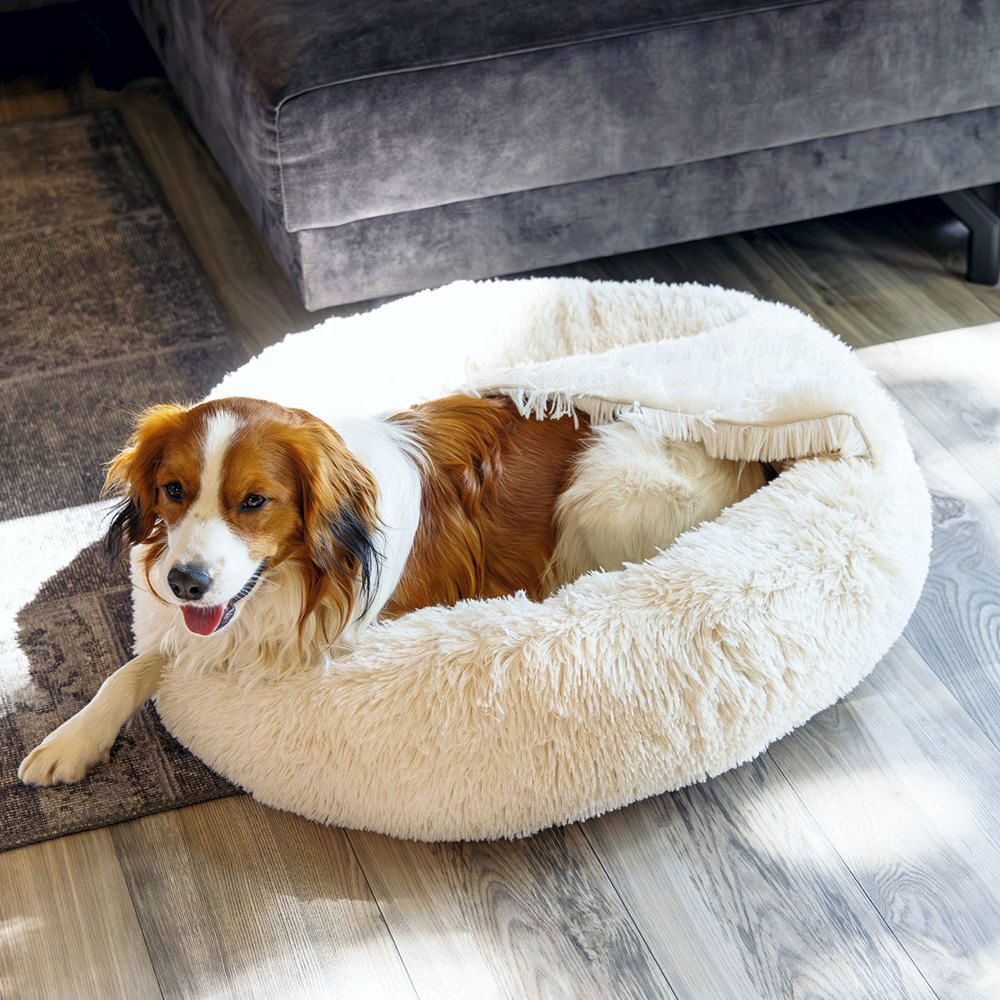 Beeztees Hundebett YALA beige - 50/60/70/80 cm Donut Höhle Hundekorb Schlafplatz