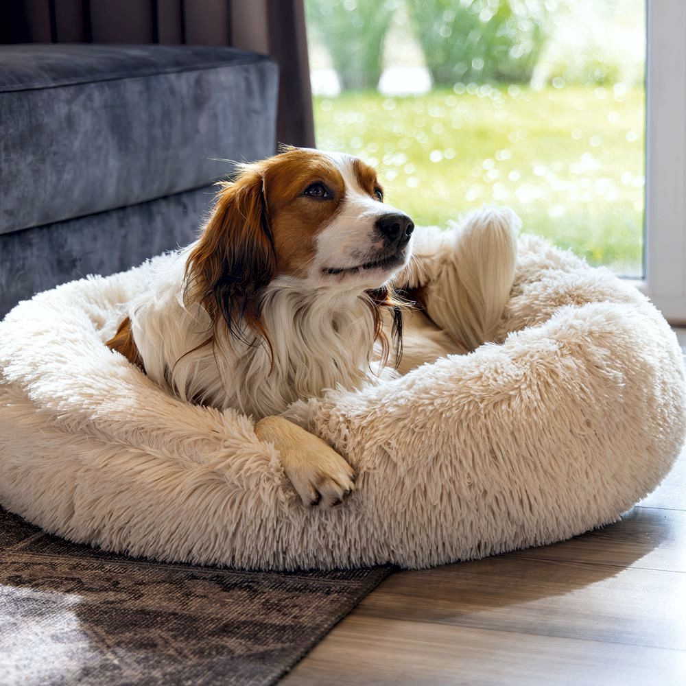 Beeztees Hundebett YALA beige - 50/60/70/80 cm Donut Höhle Hundekorb Schlafplatz