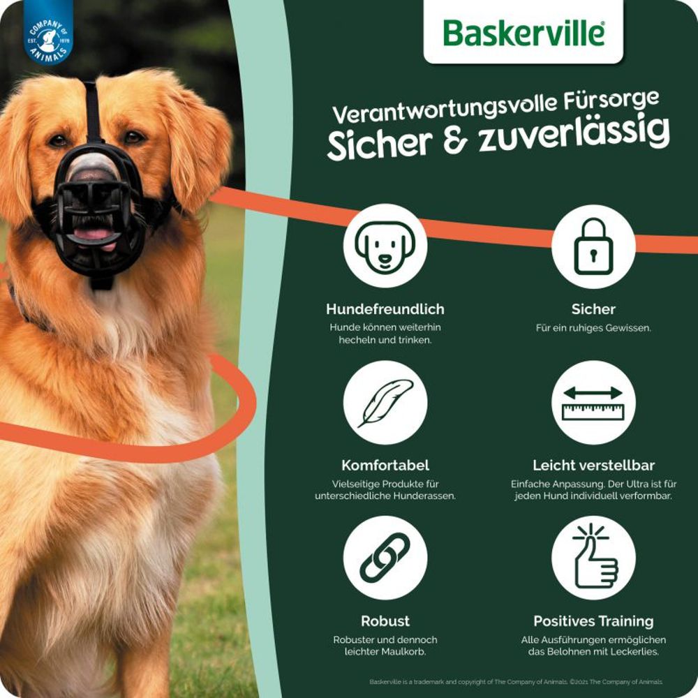 Maulkorb Baskerville Ultra Muzzle - Größe/Size 1 bis 6 - schwarz TPR-Kunststoff