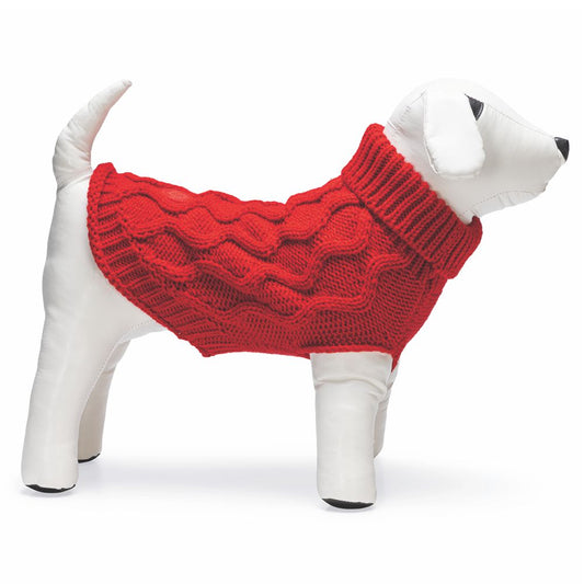 Beeztees Hundepullover MARIE - rot Strickmuster Hundejacke Hundemantel Sweater