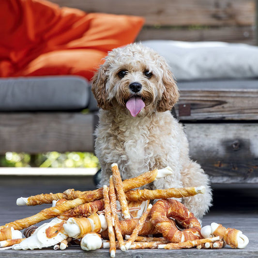 Beeztees Rinderhaut Ring - Huhn - 3 Größen Hundesnack Kausnack Leckerli Kauring