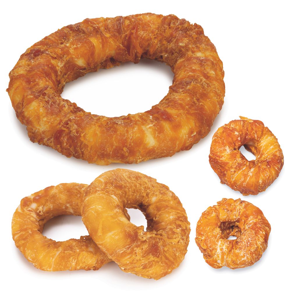 Beeztees Rinderhaut Kauring Huhn - 3 Größen - Hundesnack Kausnack Leckerli Ring