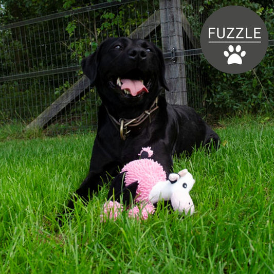 Fuzzle Hundespielzeug Giraffe/Kuh/Nilpferd - Kuscheltier Plüschtier - Quietscher