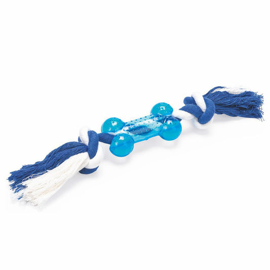 Karlie Knochen mit Seil - Hundespiel Kauspielzeug Welpen-Zerrspiel - TPR Gummi