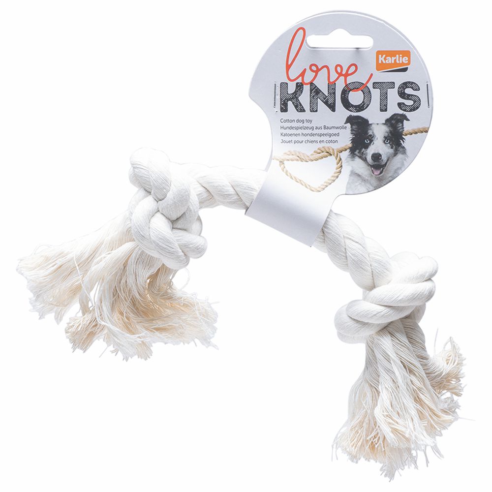 Karlie Knotenseil 30 cm lang - weiß - Baumwoll-Seil Zerrspiel Spielseil Kauseil