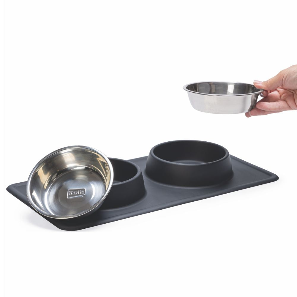 Edelstahl Futternapf DEX mit Silikon Napfunterlage - Wassernapf Fressnapf Hunde