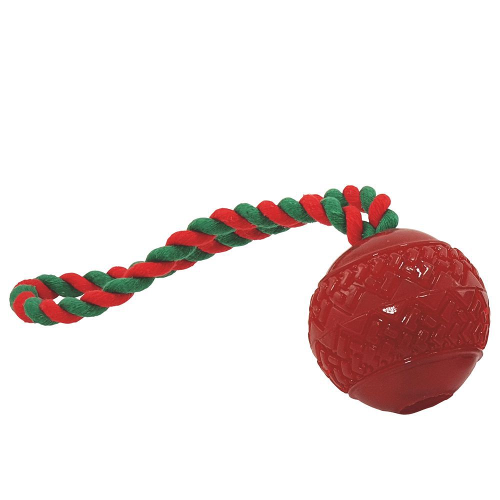 Nobby XMAS - TPR Ball mit Seil - Hundespiel Wurfseil Apportierspiel Wurfschlaufe