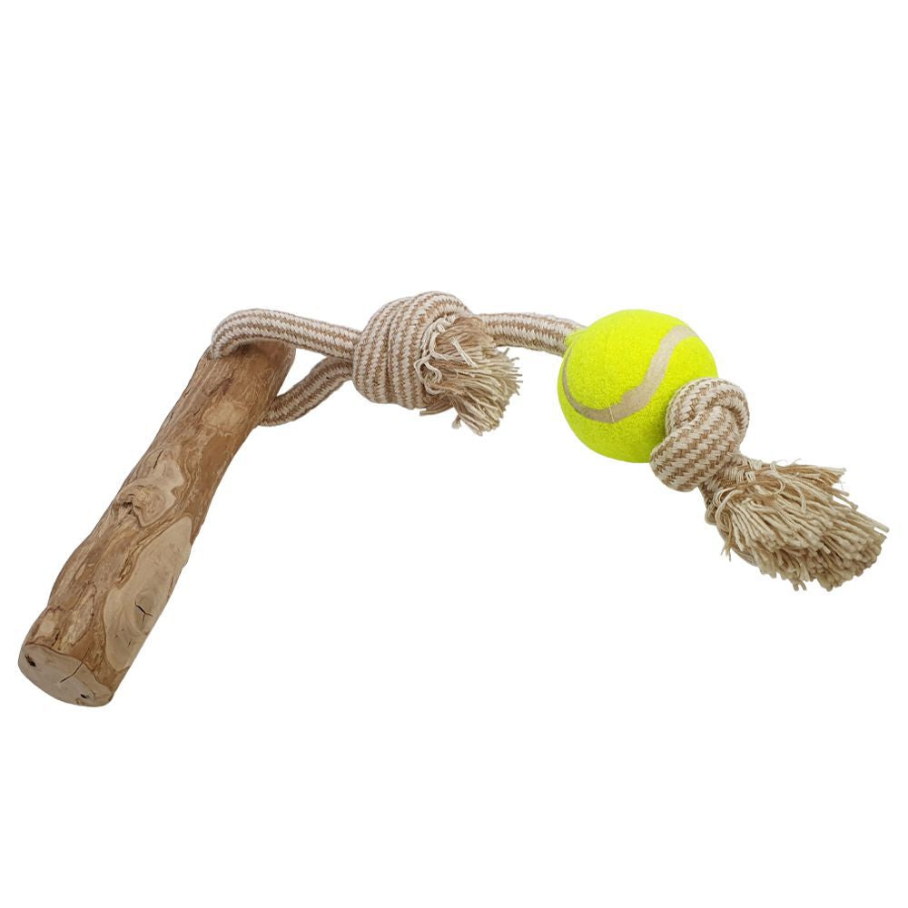 Nobby Kaffeeholz mit Hanfseil und Ball - L