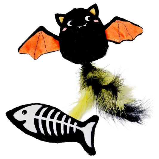 Nobby HALLOWEEN Plüsch-Katzenspielzeug 2er-Set Fledermaus Fisch - Jagdspielzeug