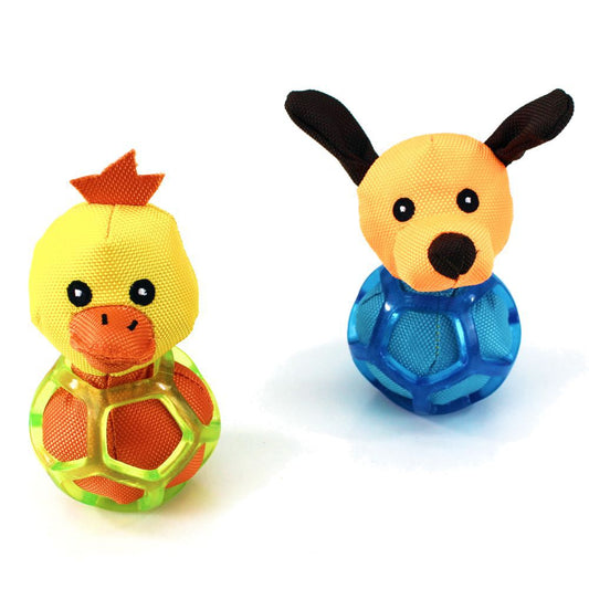 Nobby Gitterball mit Tierfigur - Ente/Hund - Hundespiel Apportierspiel Gummiball