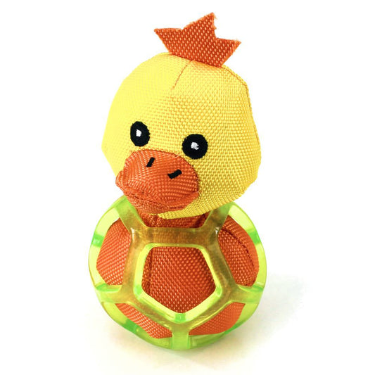 Nobby Gitterball mit Tierfigur - Ente/Hund - Hundespiel Apportierspiel Gummiball